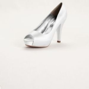 Peep toe pumps. White 3.5 inch heel